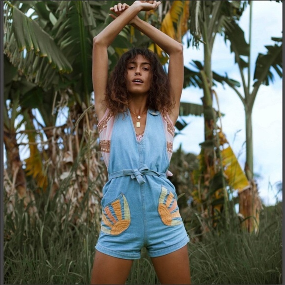 Chasing Unicorns Embroidered Overall Shorts